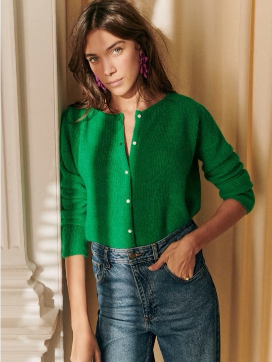 Sezane Sweaters - Sezane Gaspard Cardigan, Bright Green, Size XS, Like New
